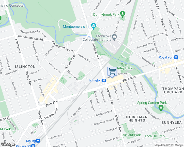 map of restaurants, bars, coffee shops, grocery stores, and more near 1226 Islington Avenue in Toronto