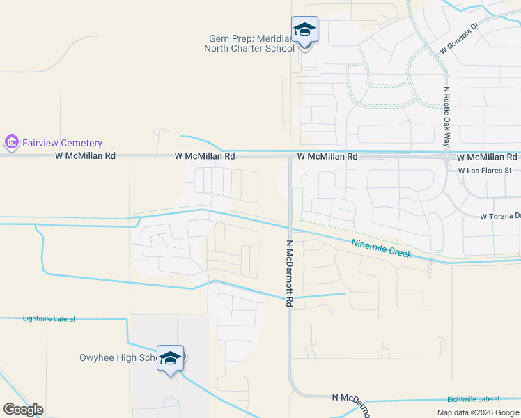 map of restaurants, bars, coffee shops, grocery stores, and more near 4455 North McDermott Road in Meridian