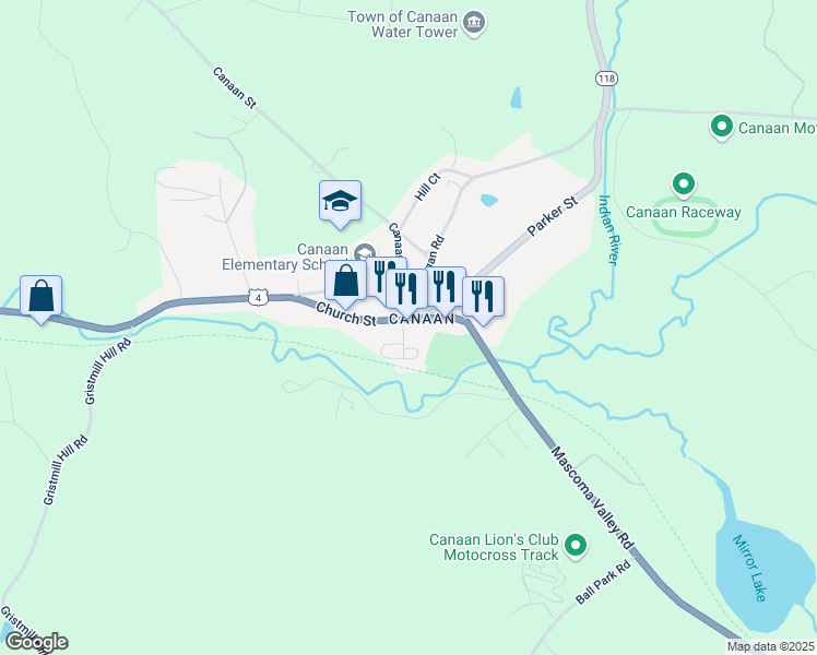 map of restaurants, bars, coffee shops, grocery stores, and more near 6 Depot Street in Canaan