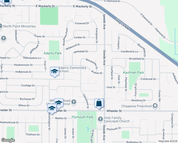 map of restaurants, bars, coffee shops, grocery stores, and more near 5215 Shoal Creek Circle in Midland