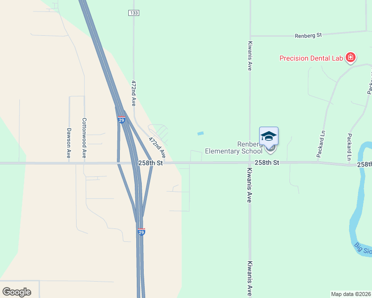 map of restaurants, bars, coffee shops, grocery stores, and more near 47220-47224 258th Street in Renner