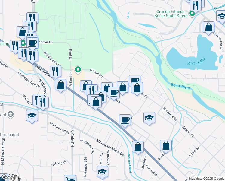 map of restaurants, bars, coffee shops, grocery stores, and more near 5220 North Sawyer Avenue in Garden City