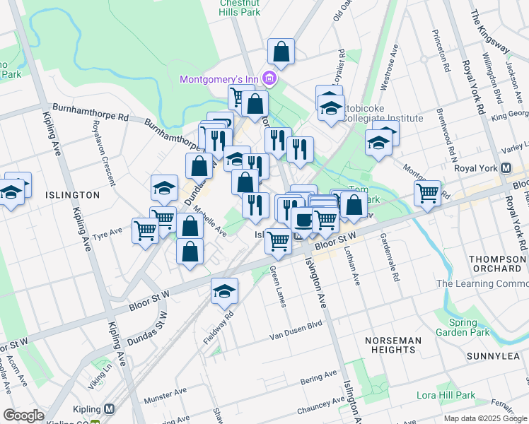 map of restaurants, bars, coffee shops, grocery stores, and more near 9 Mabelle Avenue in Toronto