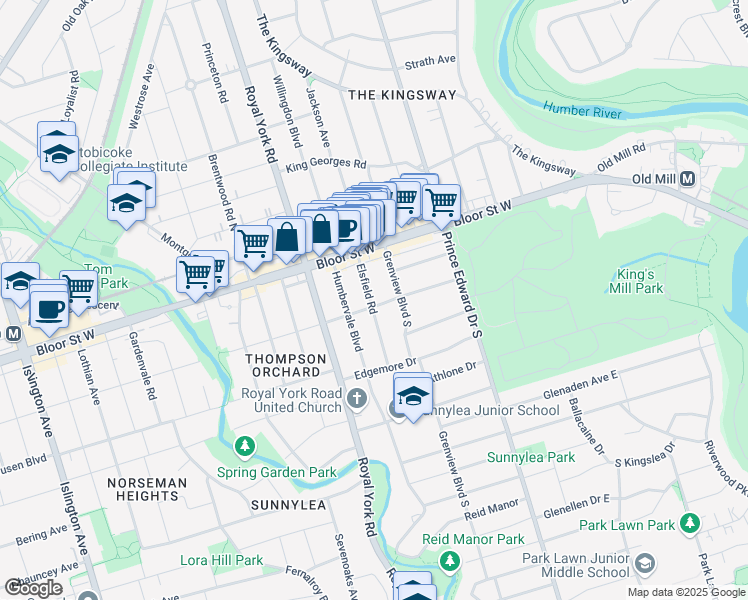map of restaurants, bars, coffee shops, grocery stores, and more near 44 Meadowvale Drive in Toronto