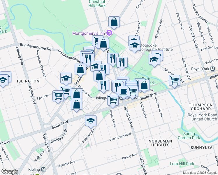 map of restaurants, bars, coffee shops, grocery stores, and more near 7 Mabelle Avenue in Toronto