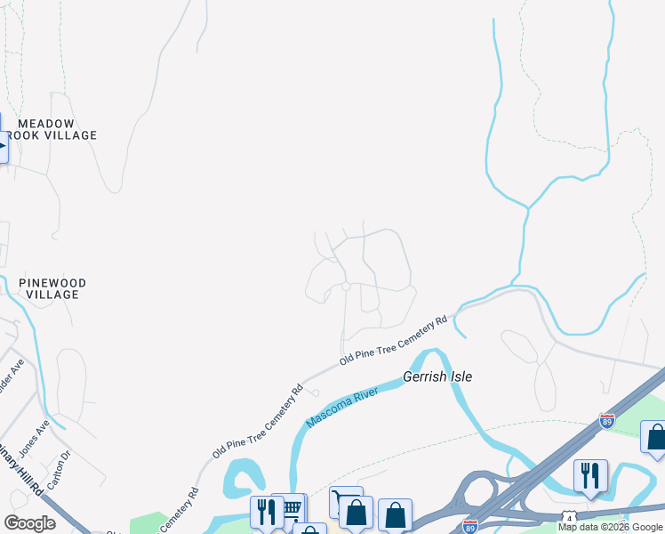 map of restaurants, bars, coffee shops, grocery stores, and more near 18 Rock Ridge Boulevard in Lebanon