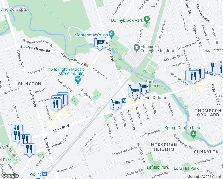 map of restaurants, bars, coffee shops, grocery stores, and more near in Toronto