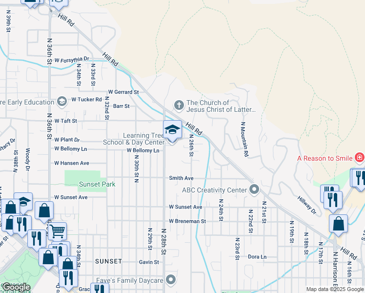 map of restaurants, bars, coffee shops, grocery stores, and more near 2919 North 26th Street in Boise