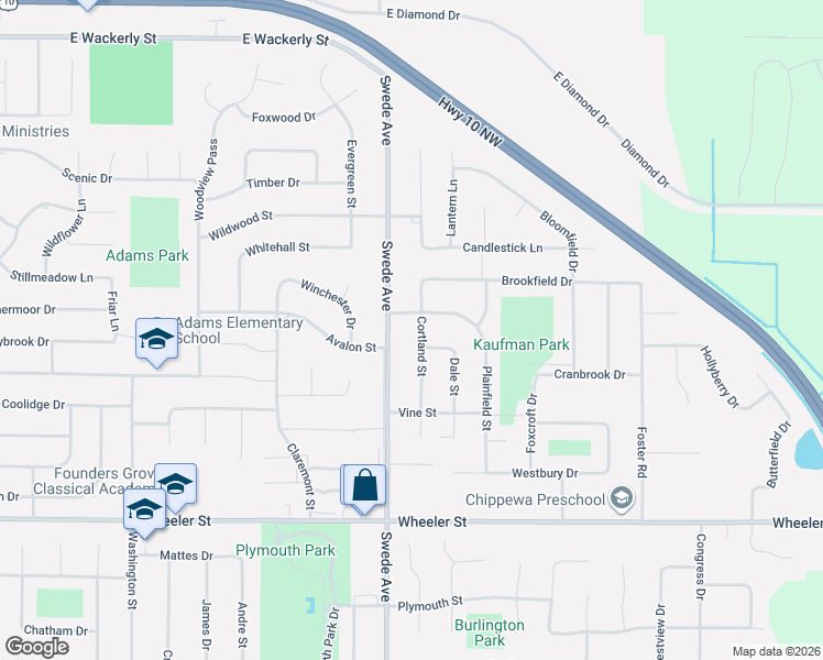map of restaurants, bars, coffee shops, grocery stores, and more near 1801 Ardmore Street in Midland