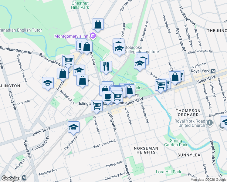 map of restaurants, bars, coffee shops, grocery stores, and more near 8 Lomond Drive in Toronto