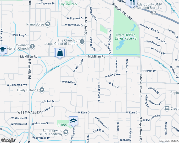 map of restaurants, bars, coffee shops, grocery stores, and more near 4621 Patton Place in Boise