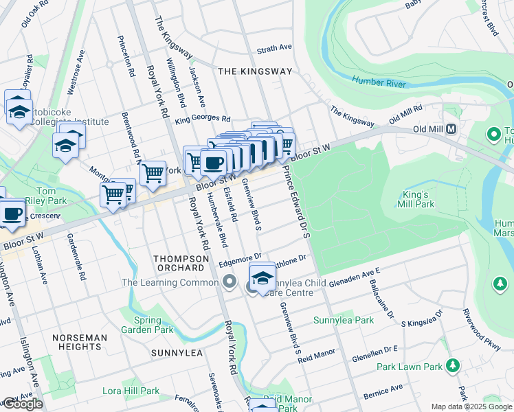 map of restaurants, bars, coffee shops, grocery stores, and more near in Toronto