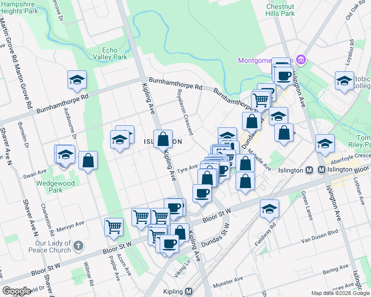 map of restaurants, bars, coffee shops, grocery stores, and more near in Toronto