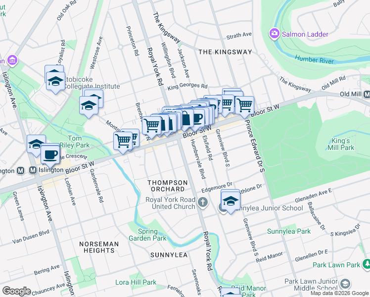 map of restaurants, bars, coffee shops, grocery stores, and more near in Toronto