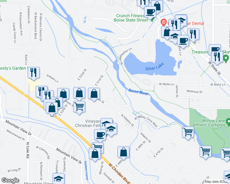 map of restaurants, bars, coffee shops, grocery stores, and more near 515 East 50th Street in Garden City
