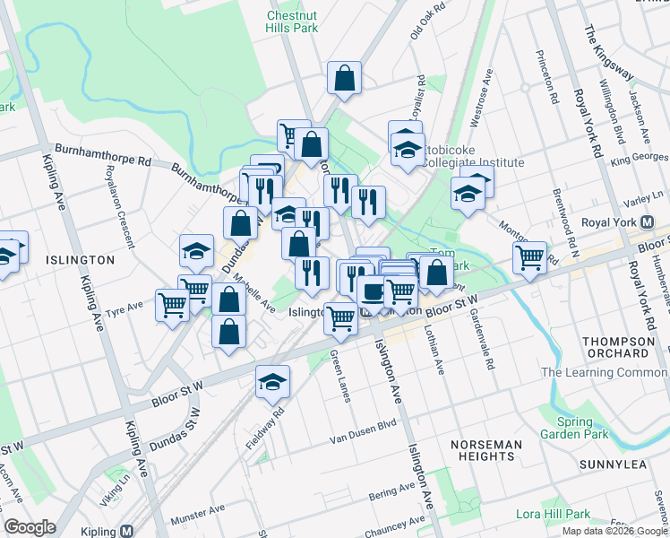 map of restaurants, bars, coffee shops, grocery stores, and more near 5 Mabelle Avenue in Toronto