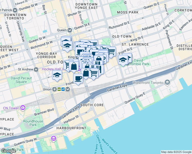 map of restaurants, bars, coffee shops, grocery stores, and more near 26 The Esplanade in Toronto