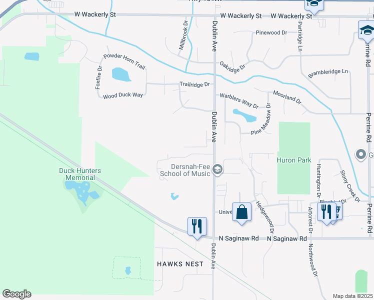 map of restaurants, bars, coffee shops, grocery stores, and more near 5314 Westridge Drive in Midland