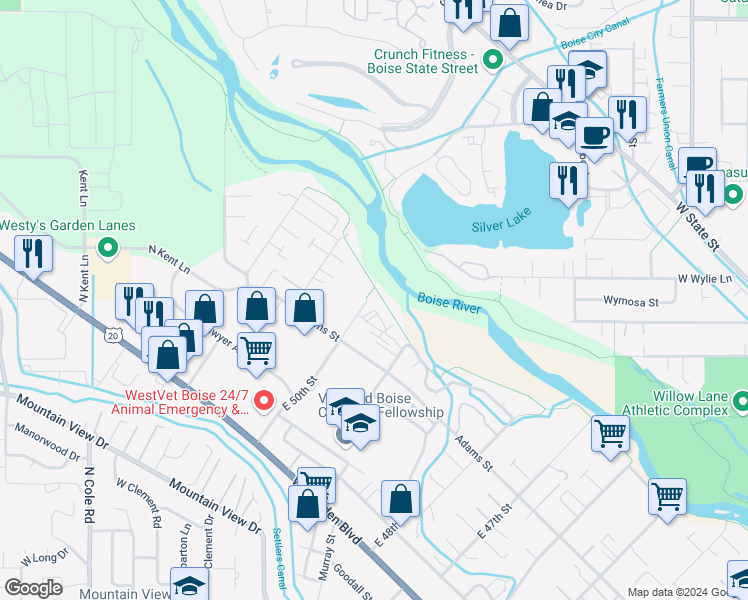 map of restaurants, bars, coffee shops, grocery stores, and more near 515 East 50th Street in Garden City