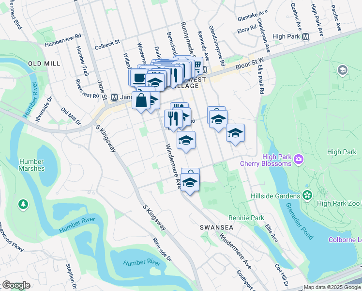 map of restaurants, bars, coffee shops, grocery stores, and more near 70 Lavinia Avenue in Toronto