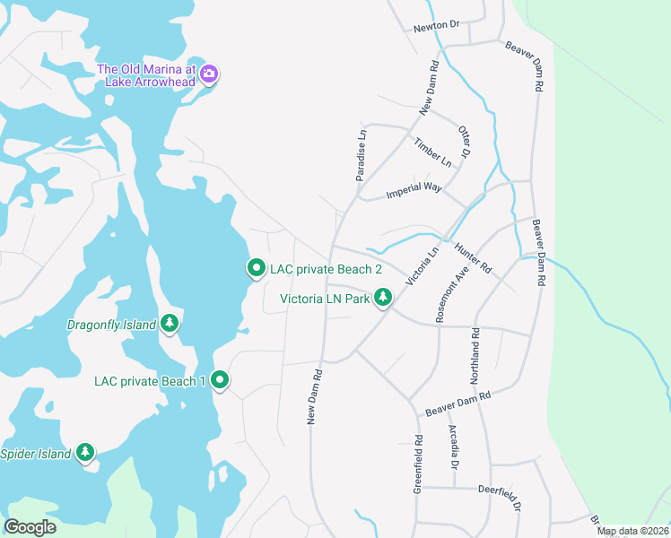 map of restaurants, bars, coffee shops, grocery stores, and more near 483 New Dam Road in Lake Arrowhead