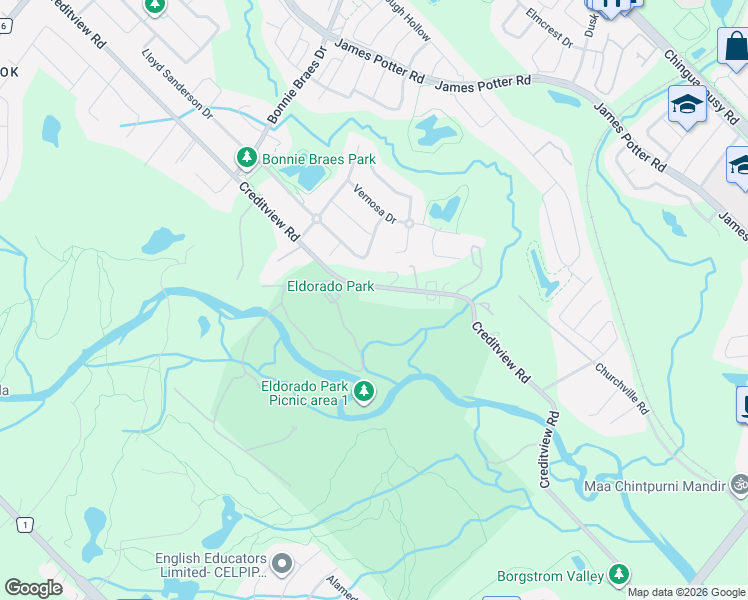 map of restaurants, bars, coffee shops, grocery stores, and more near 8486 Creditview Road in Brampton