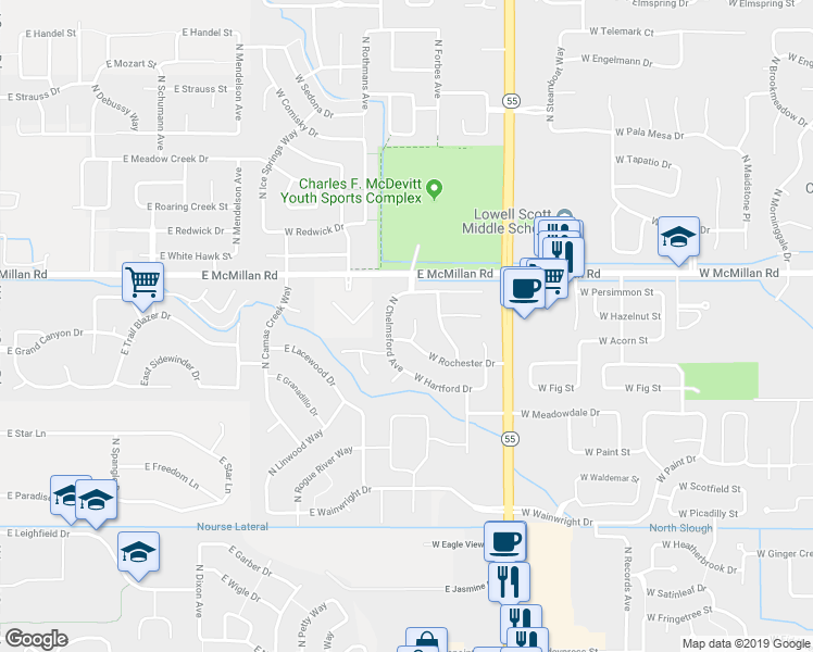 map of restaurants, bars, coffee shops, grocery stores, and more near 4643 North Syracuse Place in Boise