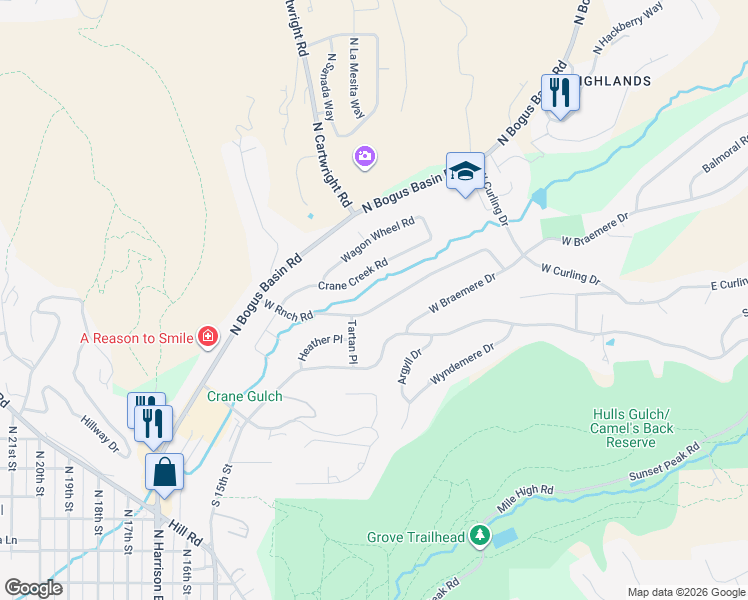 map of restaurants, bars, coffee shops, grocery stores, and more near 1010 Ranch Road in Boise