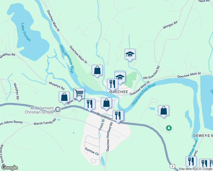 map of restaurants, bars, coffee shops, grocery stores, and more near 1827 Quechee Main Street in Hartford