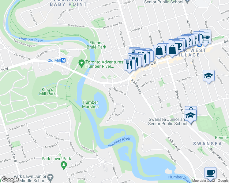 map of restaurants, bars, coffee shops, grocery stores, and more near in Toronto
