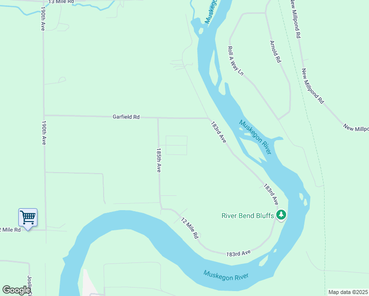 map of restaurants, bars, coffee shops, grocery stores, and more near 12380 185th Avenue in Big Rapids