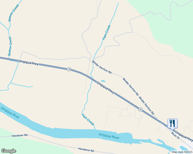 map of restaurants, bars, coffee shops, grocery stores, and more near 16213 Oregon 38 in Elkton