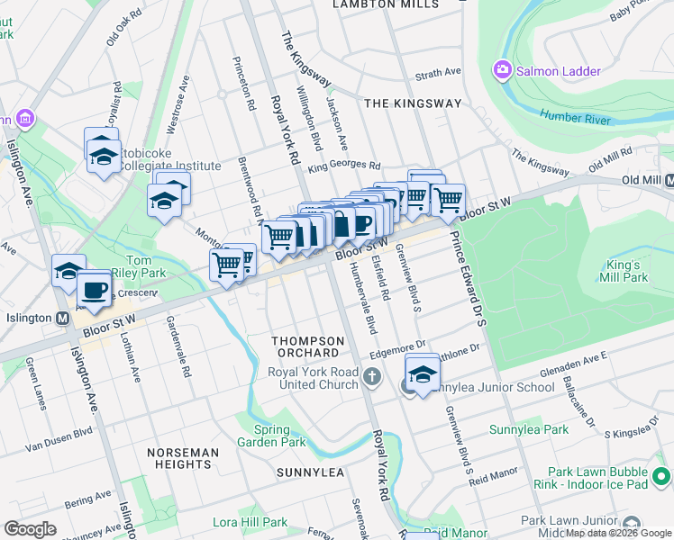 map of restaurants, bars, coffee shops, grocery stores, and more near in Toronto