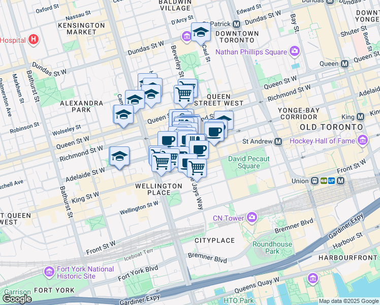 map of restaurants, bars, coffee shops, grocery stores, and more near 7525 Glicksman Glick Lane in Toronto