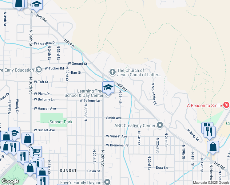 map of restaurants, bars, coffee shops, grocery stores, and more near 2919 North 26th Street in Boise