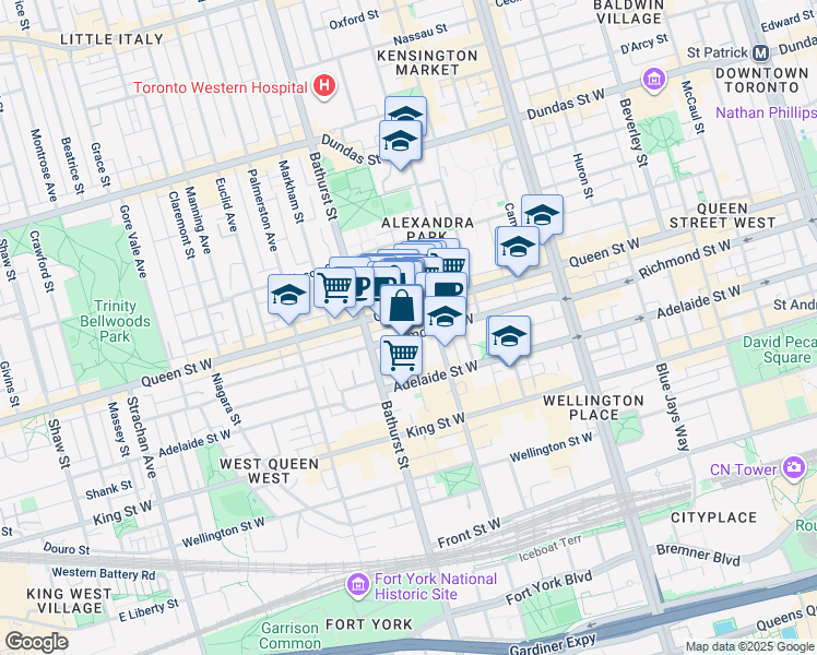map of restaurants, bars, coffee shops, grocery stores, and more near in Toronto