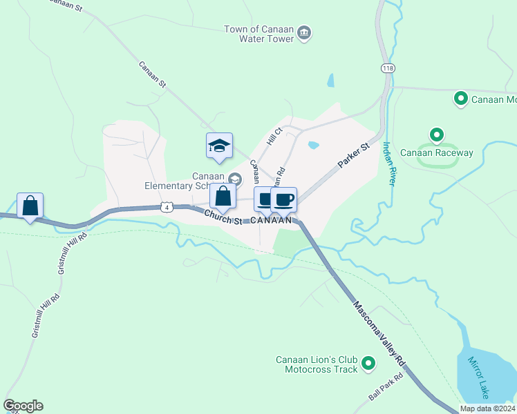 map of restaurants, bars, coffee shops, grocery stores, and more near 9 Canaan Street in Canaan