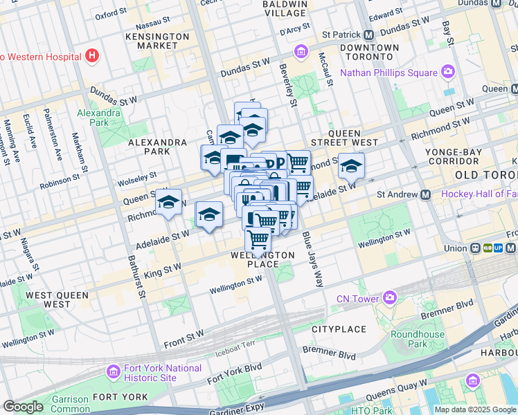map of restaurants, bars, coffee shops, grocery stores, and more near in Toronto