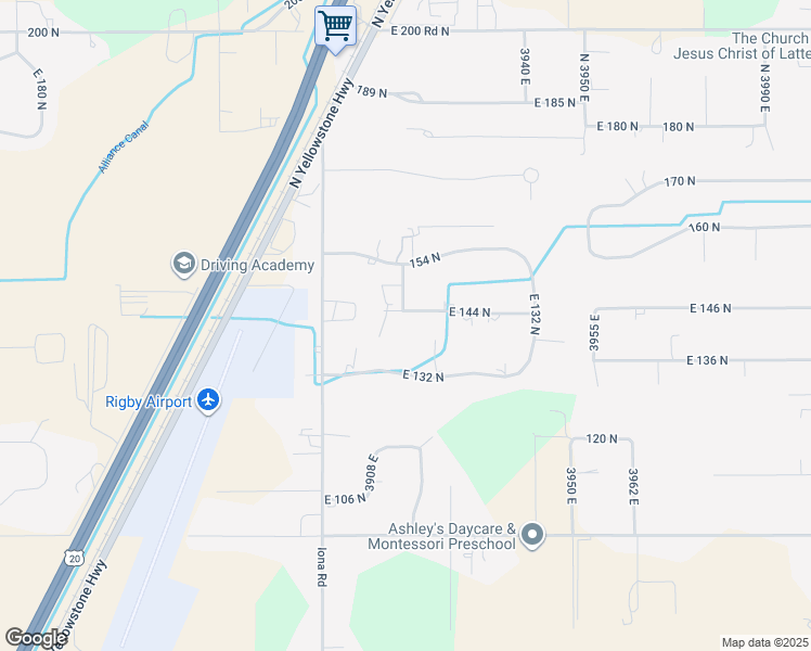 map of restaurants, bars, coffee shops, grocery stores, and more near 3918 East 144 North in Rigby
