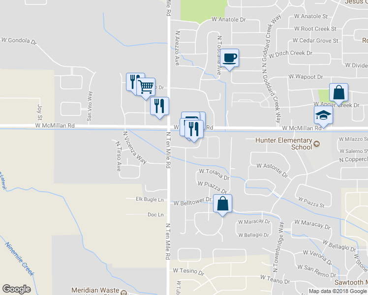 map of restaurants, bars, coffee shops, grocery stores, and more near 5781 West Quintale Drive in Meridian