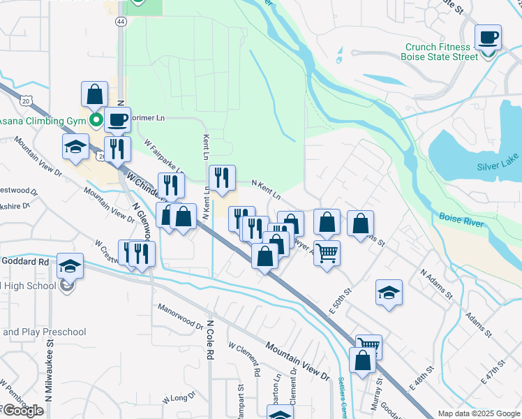 map of restaurants, bars, coffee shops, grocery stores, and more near 5315 North Sawyer Avenue in Garden City