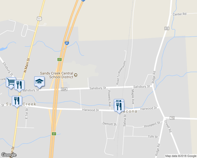 map of restaurants, bars, coffee shops, grocery stores, and more near 94 Salisbury Street in Lacona