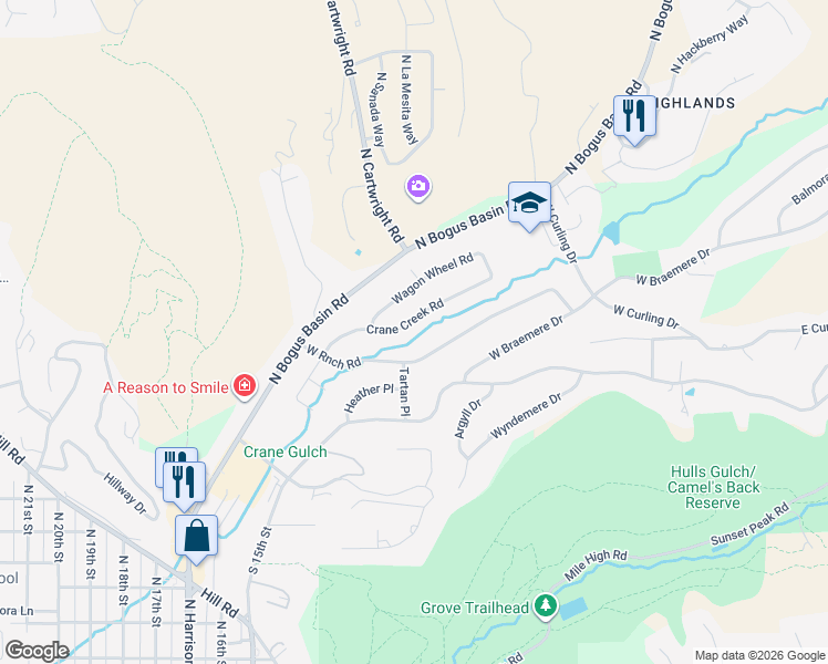 map of restaurants, bars, coffee shops, grocery stores, and more near 1010 Ranch Road in Boise