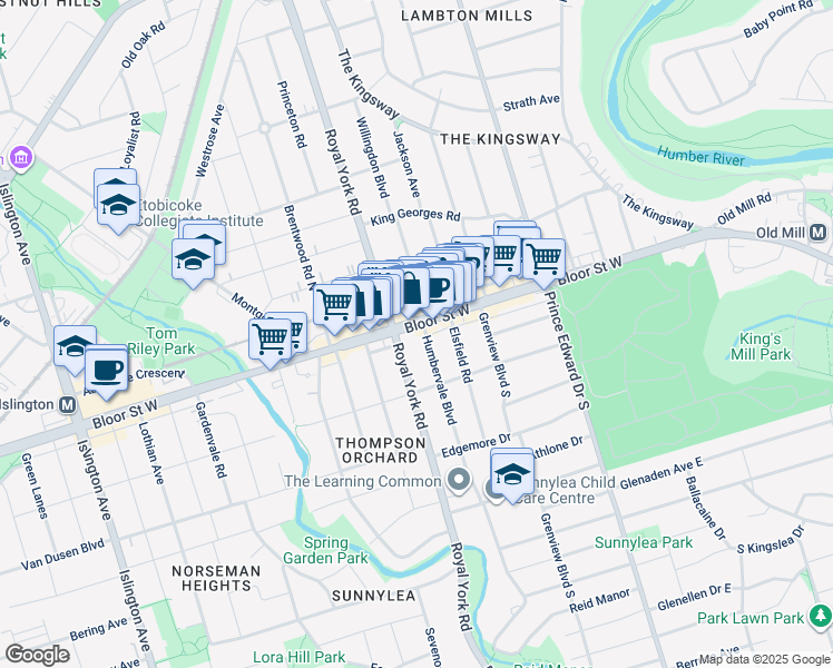 map of restaurants, bars, coffee shops, grocery stores, and more near in Toronto