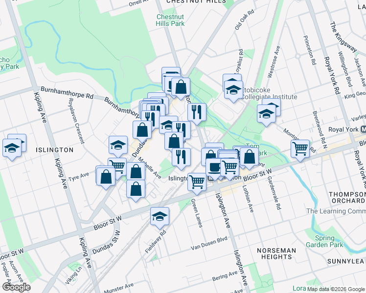 map of restaurants, bars, coffee shops, grocery stores, and more near 50 Cordova Avenue in Toronto