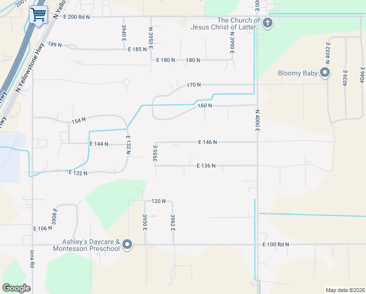 map of restaurants, bars, coffee shops, grocery stores, and more near 3968 East 146 North in Rigby