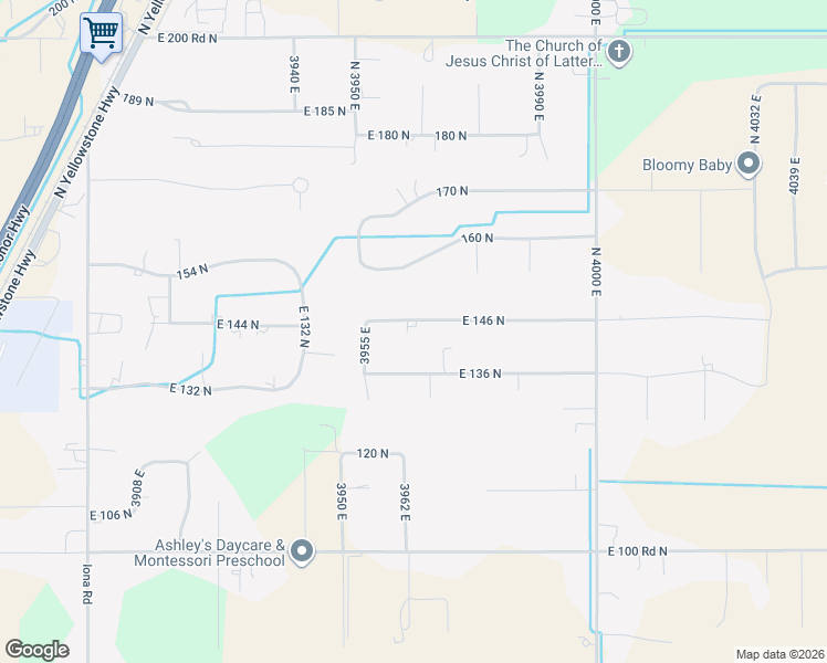 map of restaurants, bars, coffee shops, grocery stores, and more near 3968 East 146 North in Rigby