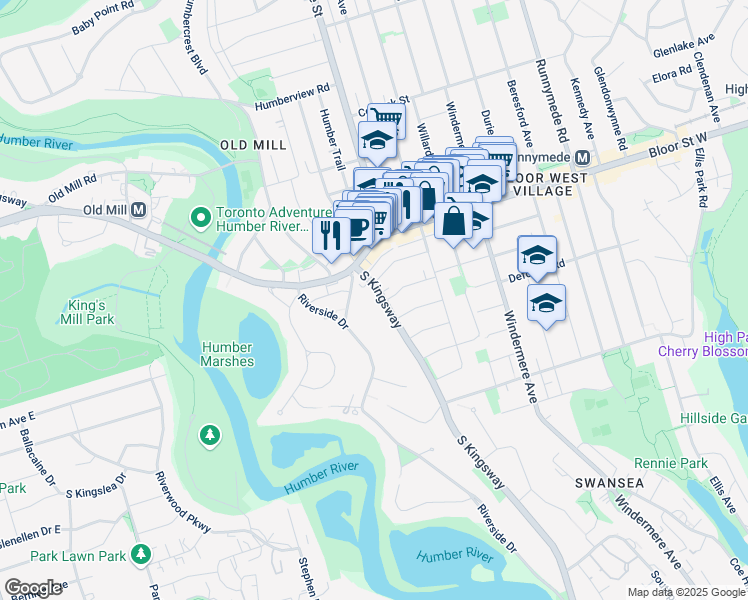 map of restaurants, bars, coffee shops, grocery stores, and more near in Toronto