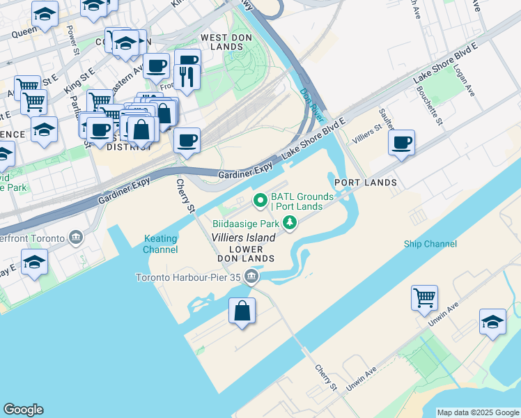 map of restaurants, bars, coffee shops, grocery stores, and more near in Toronto