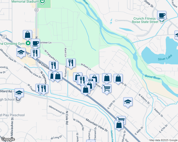 map of restaurants, bars, coffee shops, grocery stores, and more near 5315 North Sawyer Avenue in Garden City
